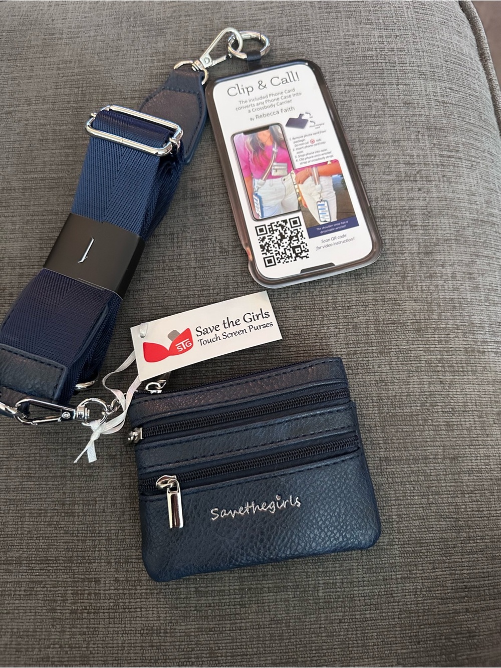 Save The  Girls Navy Touchscreen Crossbody Wallet with Strap and Card Pouch